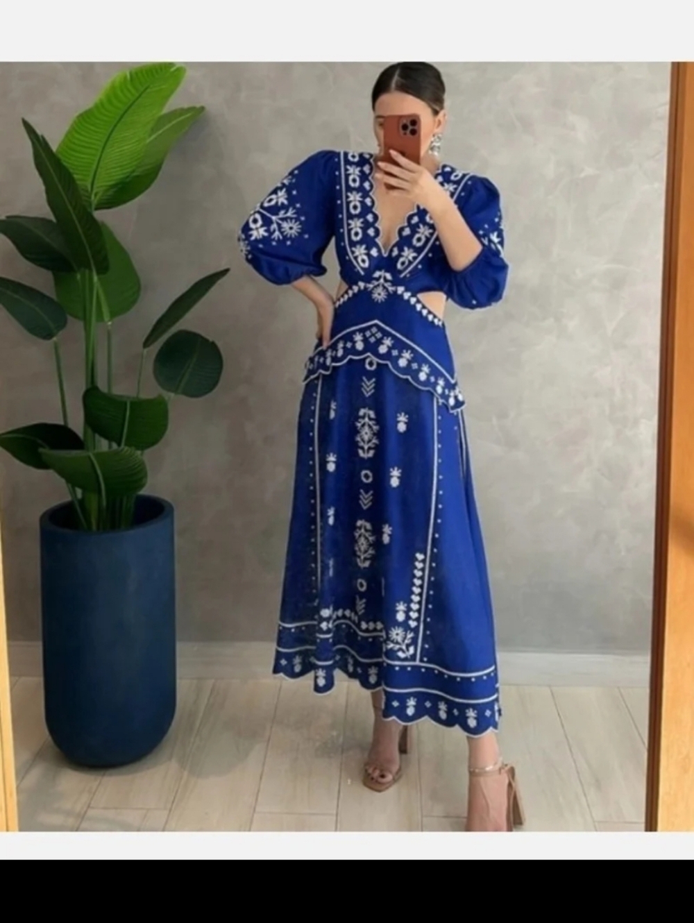 Farm Rio Navy Embroidered Maxidress - Picture 2 of 6